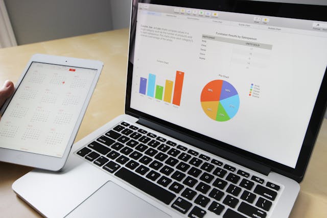 Data shown on the laptop screen
